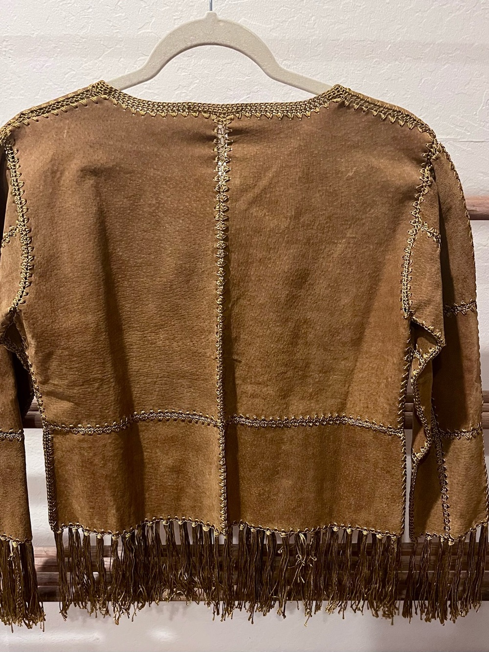 Vintage-Inspired Fringe Suede Jacket - Brown - Picture 8 of 9